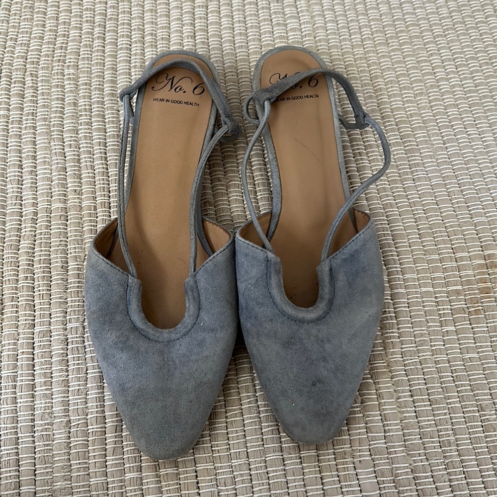 No. 6 blue suede mules size 40